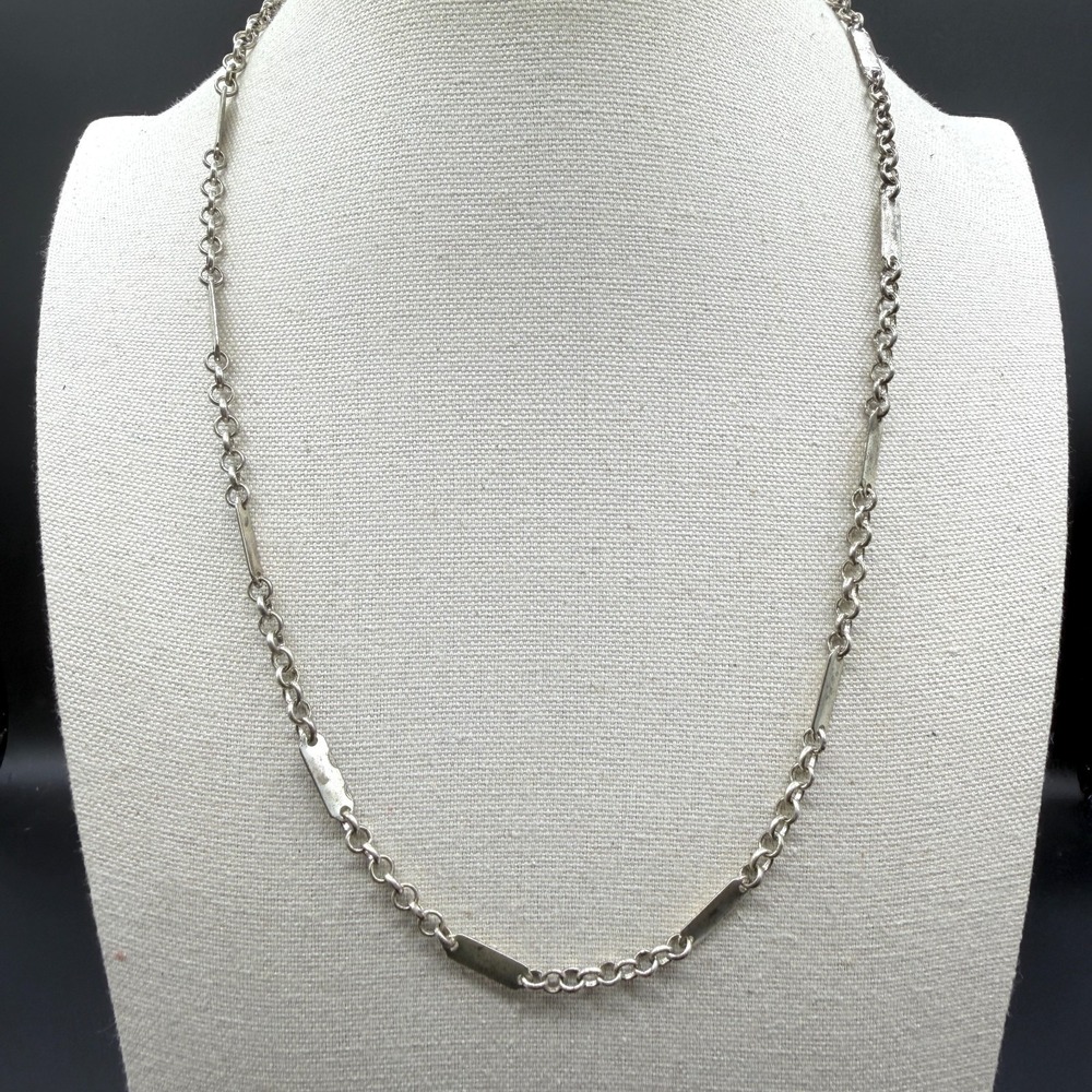Silver Tone Bar Link Chain Necklace Minimalist Industrial Layering Jewelry Gift